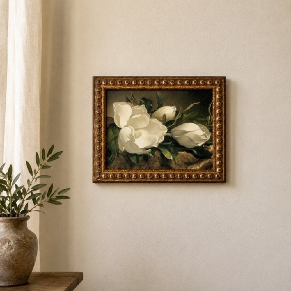 Magnolias on Gold Velvet Cloth Framed Print Gold Gilt Wood 12x10